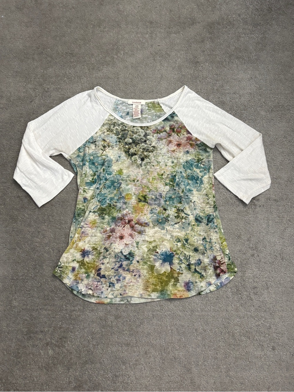 Sundance Light Weight Three Quarter Sleeve Floral Raglan Tee